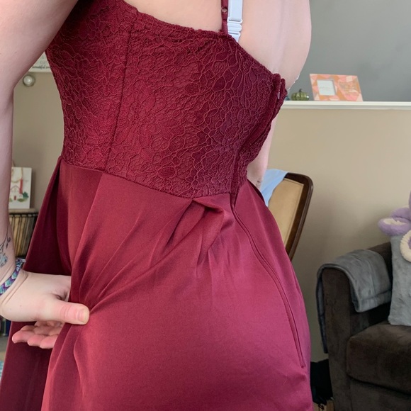 Wine Red Lace Bodice Skater Dress - Picture 6 of 11